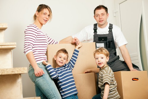 Office furniture and equipment being moved during a commercial relocation
